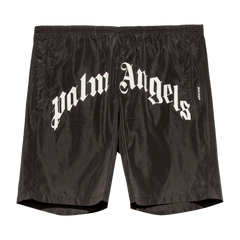 Palm Angels Curved Logo Swim Shorts Black/White