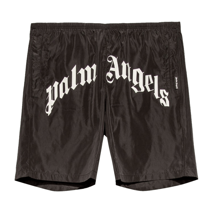 Palm Angels Curved Logo Swim Shorts Black/White