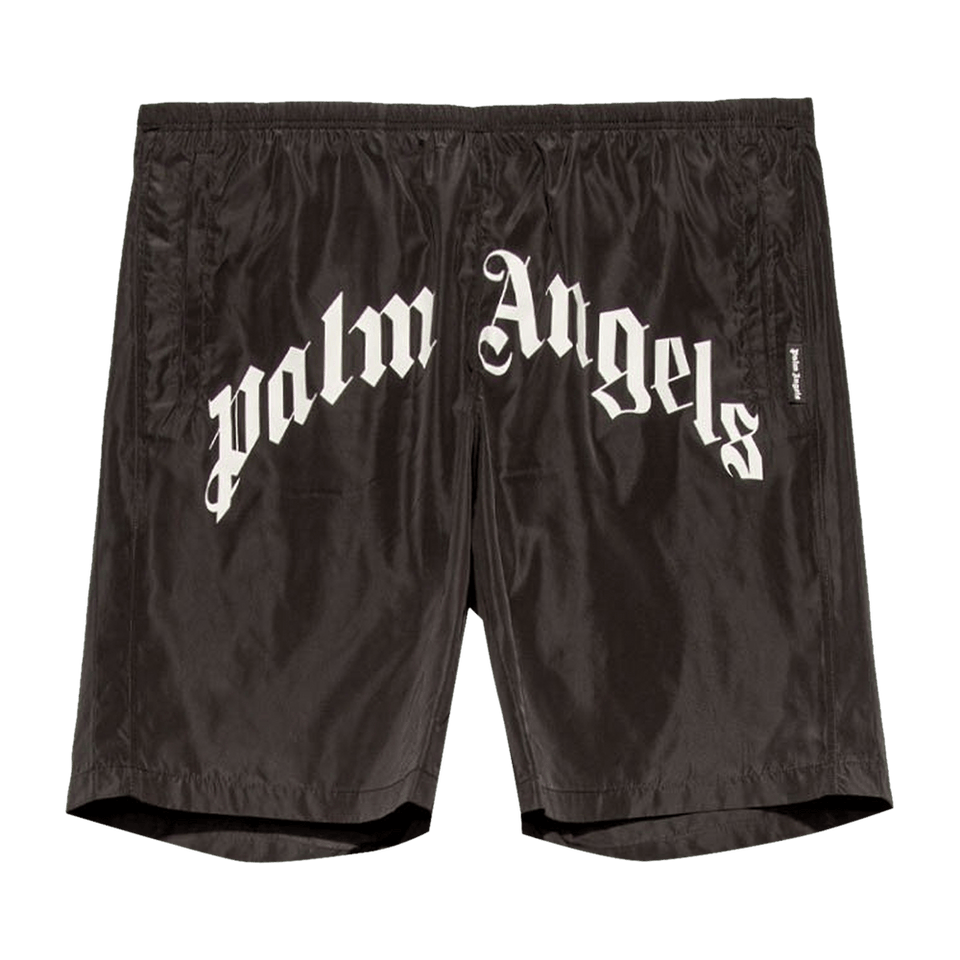 Palm Angels Curved Logo Swim Shorts Black/White