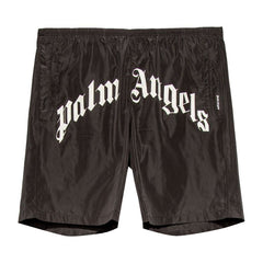 Palm Angels Curved Logo Swim Shorts Black/White