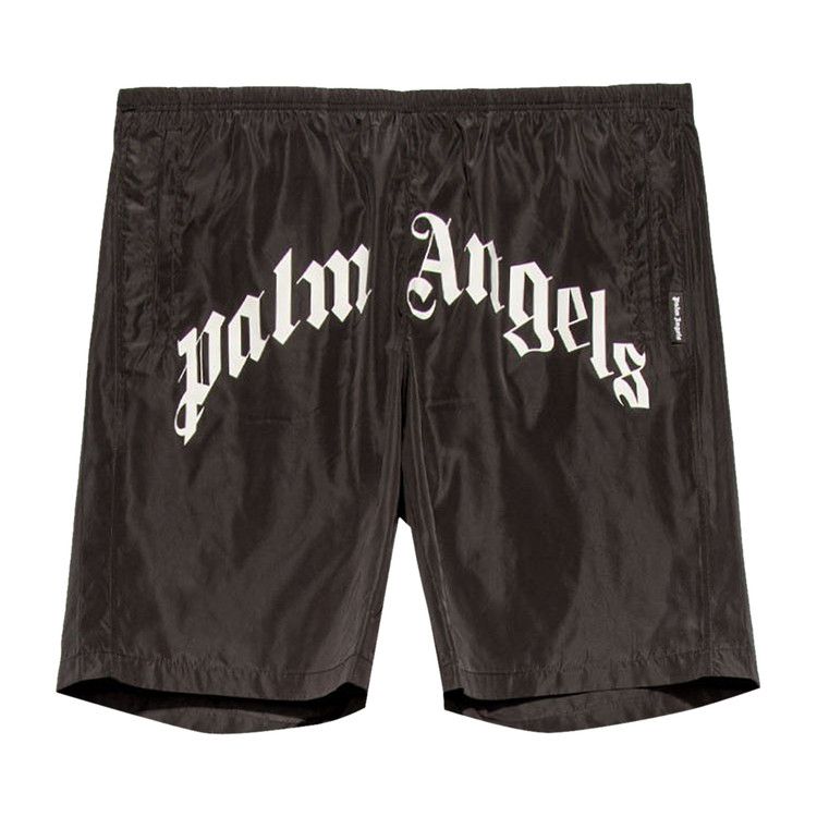 Palm Angels Curved Logo Swim Shorts Black/White