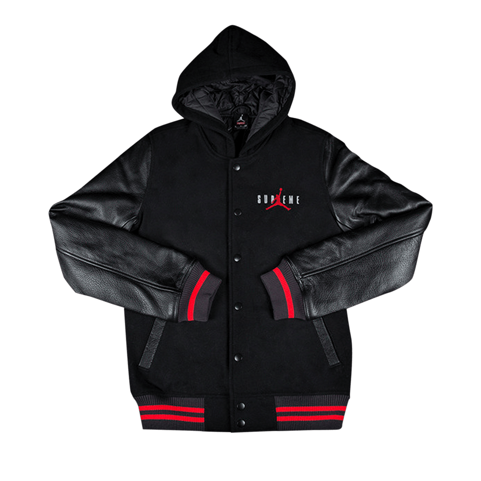 Supreme x Jordan Hooded Varsity Jacket Black