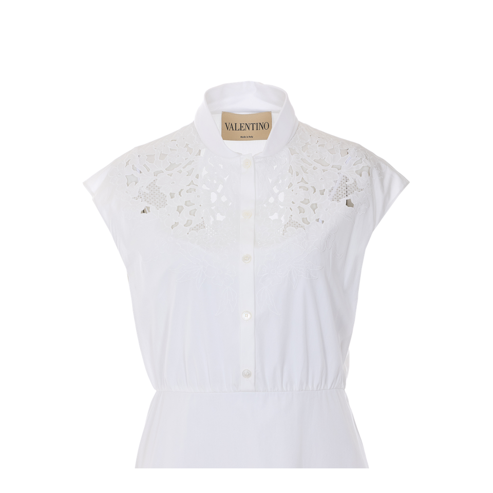 Embroidered Poplin Midi Dress - White