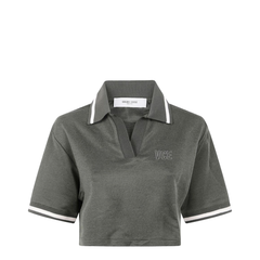 Green Shorts Sleeves Polo Collar Cropped Top