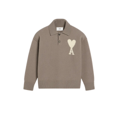 AMI Paris  TAUPE WOOL AMI DE COEUR POLO