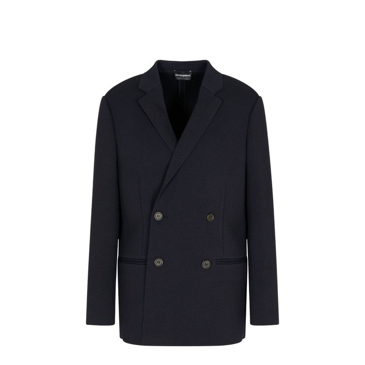 Double-breasted Blazer in a Plain-Knit Wool Blend