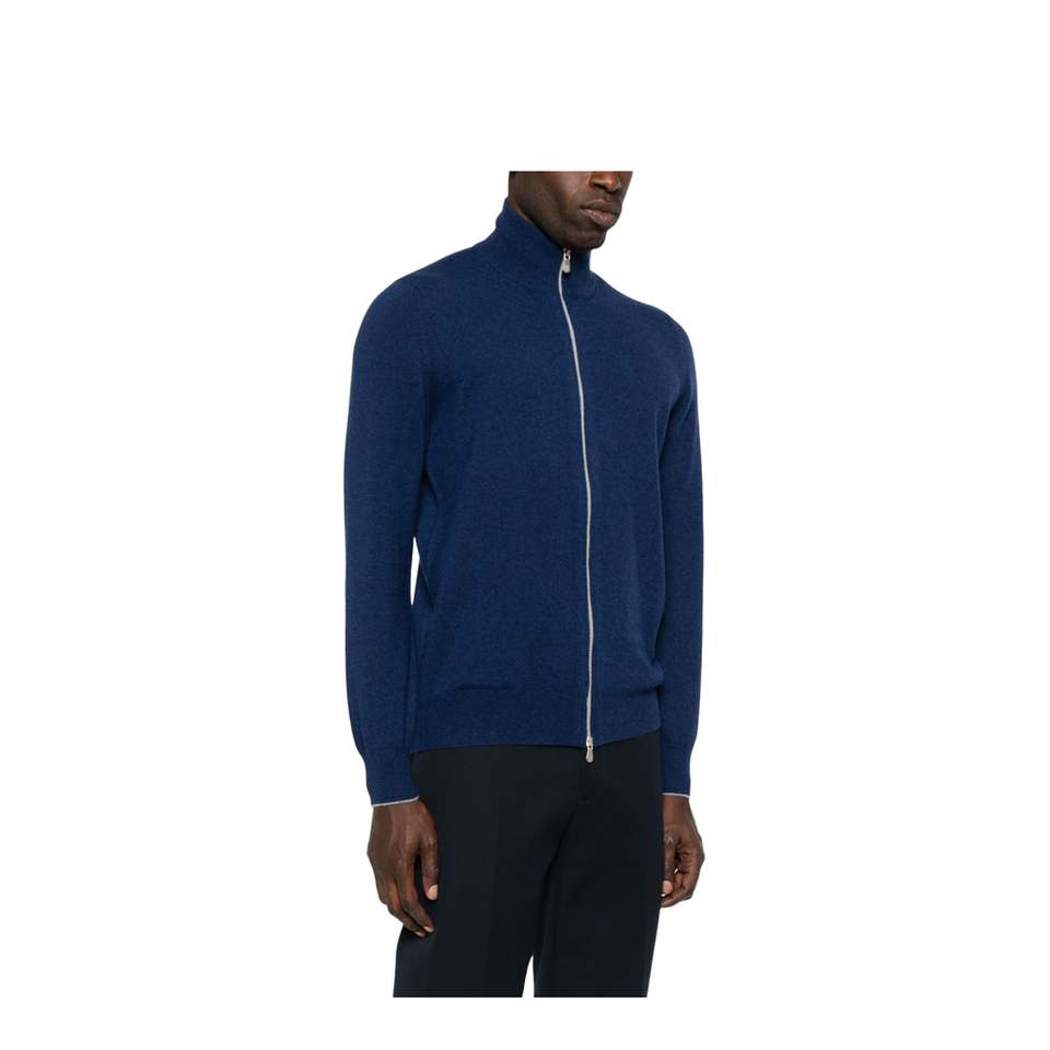 Cashmere Zipped Cardigan In Blue