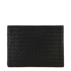 Intrecciato Flat Leather Pouch - Black