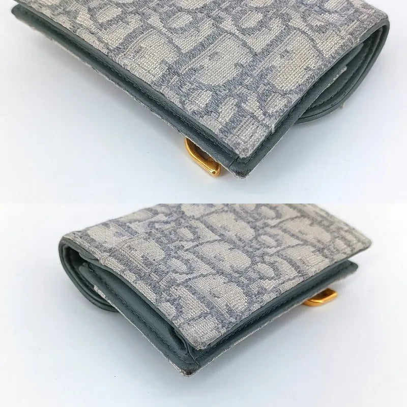 JT431 - CHRISTIAN DIOR Gray Oblique Jacquard Saddle Flap Card Holder