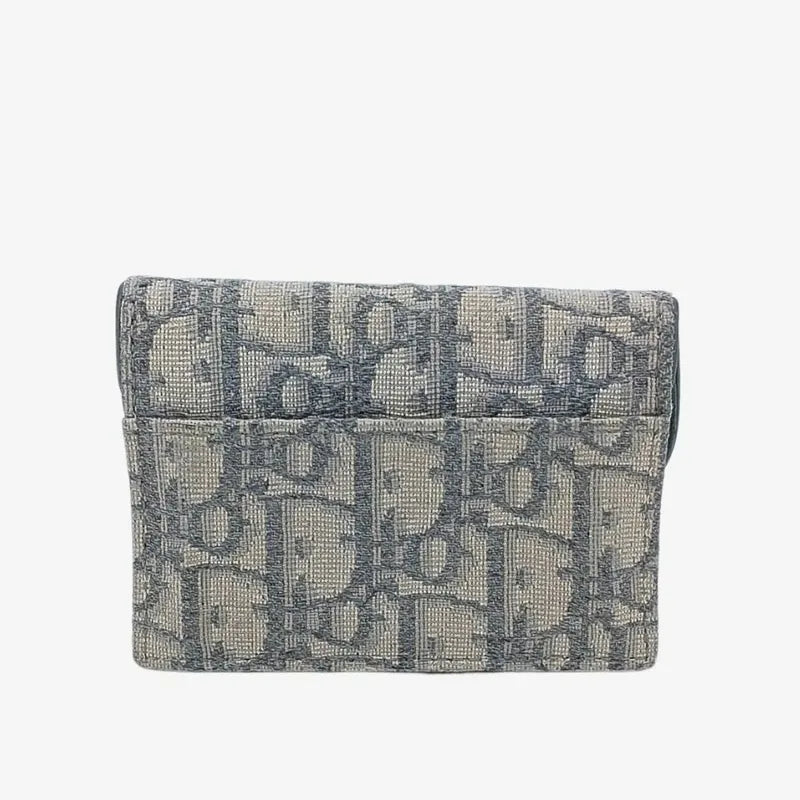 JT431 - CHRISTIAN DIOR Gray Oblique Jacquard Saddle Flap Card Holder