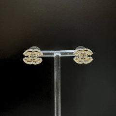 RE334 - CHANEL Vintage CC Black &amp; White Silver Crystal Earrings