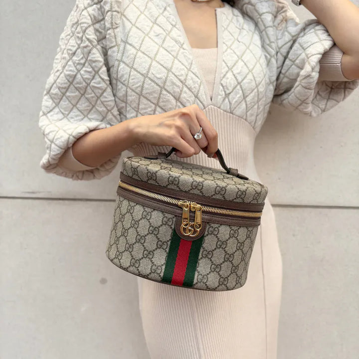 C571 - Gucci Brown Canvas Monogram Vanity Case