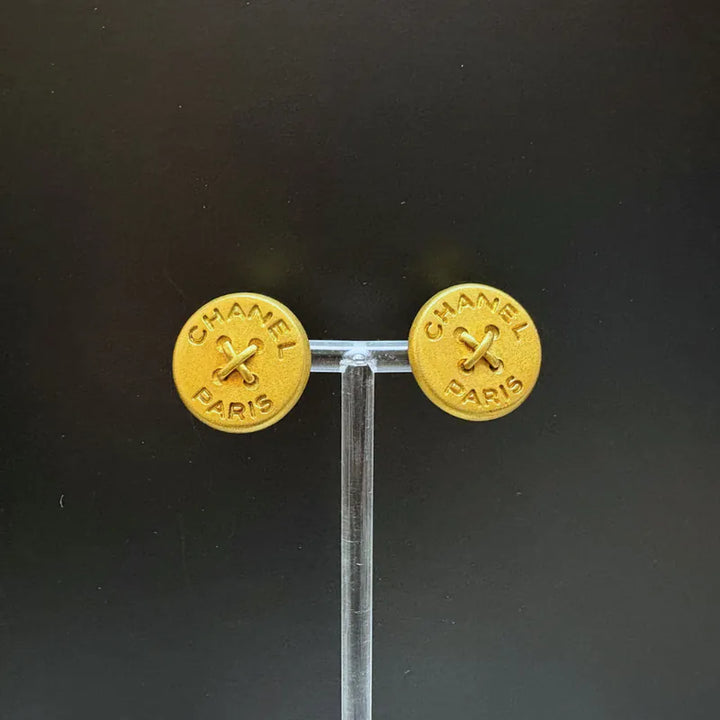 RB348 - CHANEL Vintage Buttons Gold Plated Clip-On Earrings