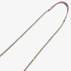 C586 - CHANEL Pink Calfskin Imitation Pearl Flap Card Holder With Chain