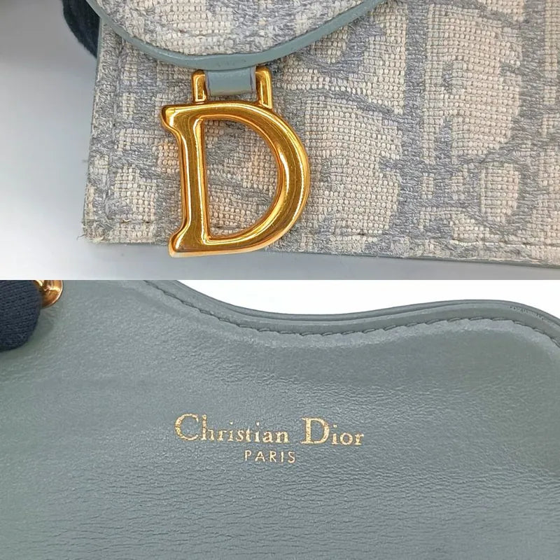 JT431 - CHRISTIAN DIOR Gray Oblique Jacquard Saddle Flap Card Holder