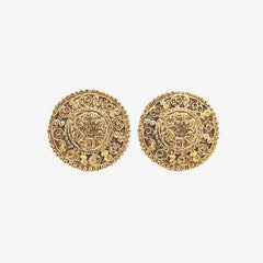 JS480 - CHANEL Vintage Round Gold Plated Clip-On Earrings
