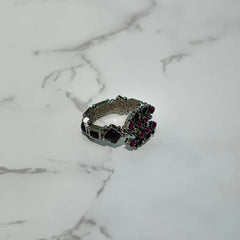 JX404 - CHANEL CC Logo Black / Purple Studs Silver Ring