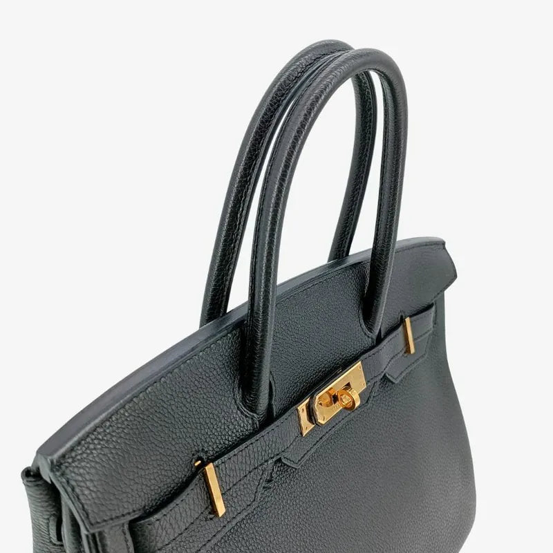 RA075 - HERMES Birkin 30 Black Taurillon Clemence Leather Handbag