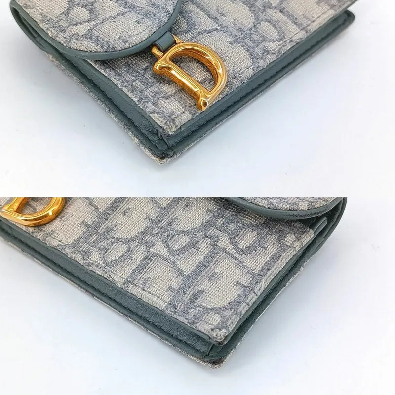 JT431 - CHRISTIAN DIOR Gray Oblique Jacquard Saddle Flap Card Holder