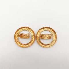 JR881 - CHANEL Vintage Gold Tone Quilted Large Hoop Plated Clip-On Earrings