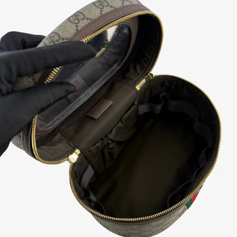 C571 - Gucci Brown Canvas Monogram Vanity Case