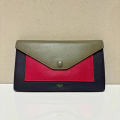JA883 - CELINE Vintage Black / Burgundy / Gray Caviar Leather Long Flap Wallet