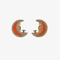 JT210 - CHANEL Vintage Crescent Moon Crystal Gold Plated Clip-On Earrings