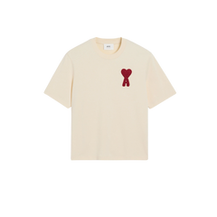 Beige Cotton Ami de Coeur Patch T-Shirt (WHITE CREAM)