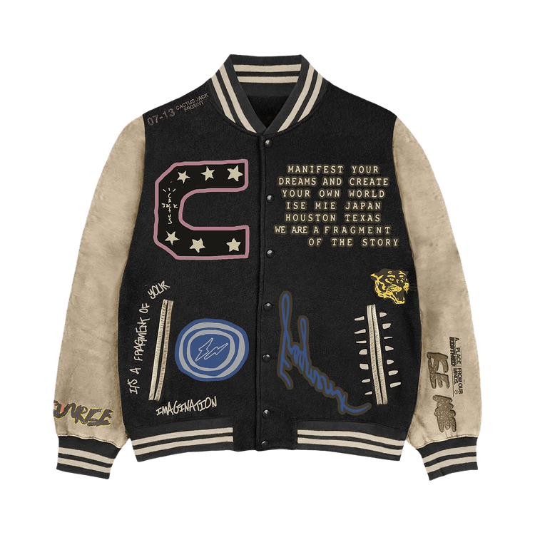 Cactus Jack by Travis Scott For Fragment Manifest Letterman Jacket Black