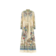 Flora and Fauna Print Long Dress - Multicolor