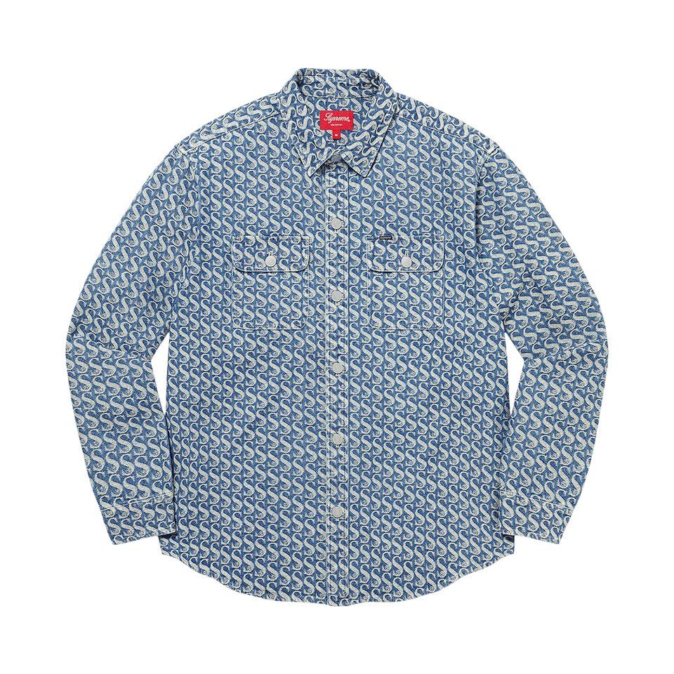 Supreme Monogram Denim Shirt Blue