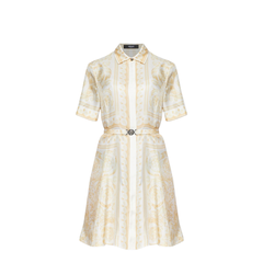 Versace Belted Silk Dress Gold