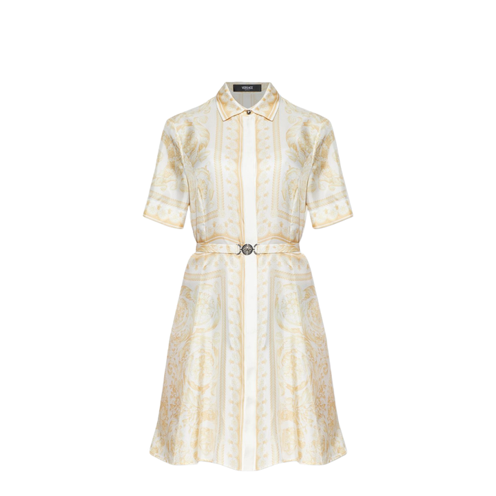 Versace Belted Silk Dress Gold