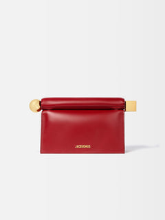 Jacquemus The Rond CarreClutch Folded Clutch In Supple Lambskin Leather Dark Red