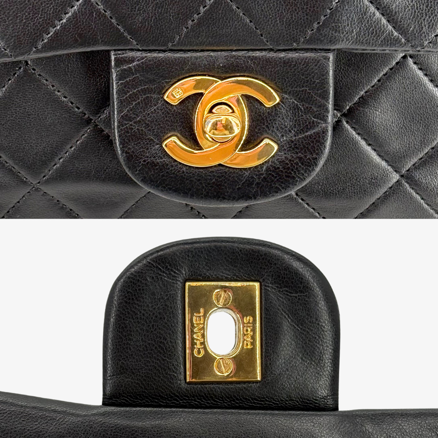 RG608 - CHANEL Vintage Black Lambskin 23cm Classic Flap Bag
