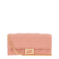 Continental Wallet with Chain in Pink Leather