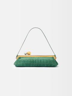 Jacquemus The Salon Clutch Long Clutch Bag In Crocodile-Embossed Suede Dark Mint