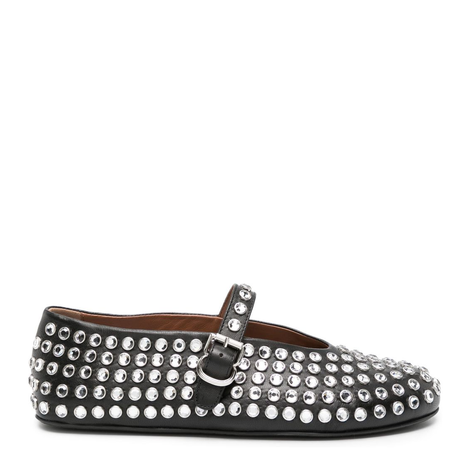 Noir Strass Lambskin Ballet Flats