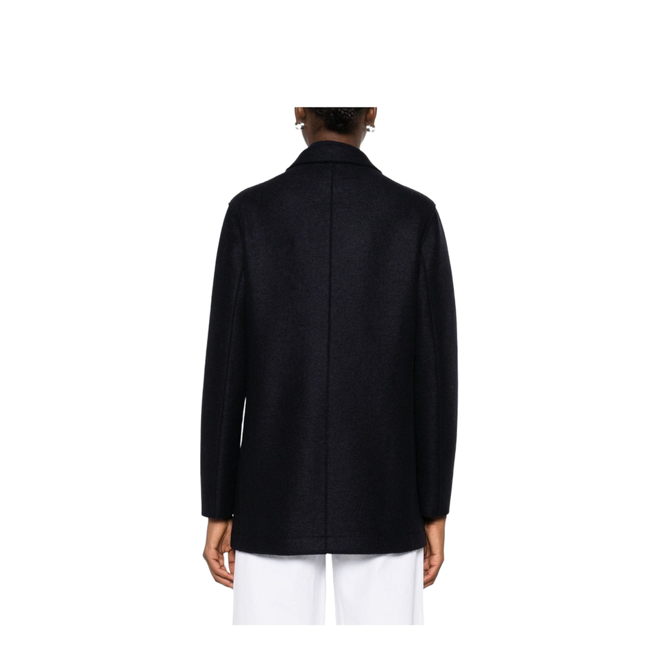 Navy Blue Gold-Button Double-Breasted Coat