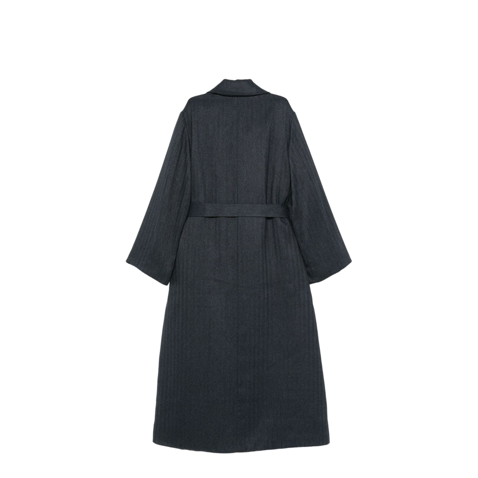 Blue Striped Pattern Belted Waist Jacket