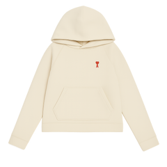 Ami Paris Ami De Coeur Embroidered Logo Hoodie Off White/Red