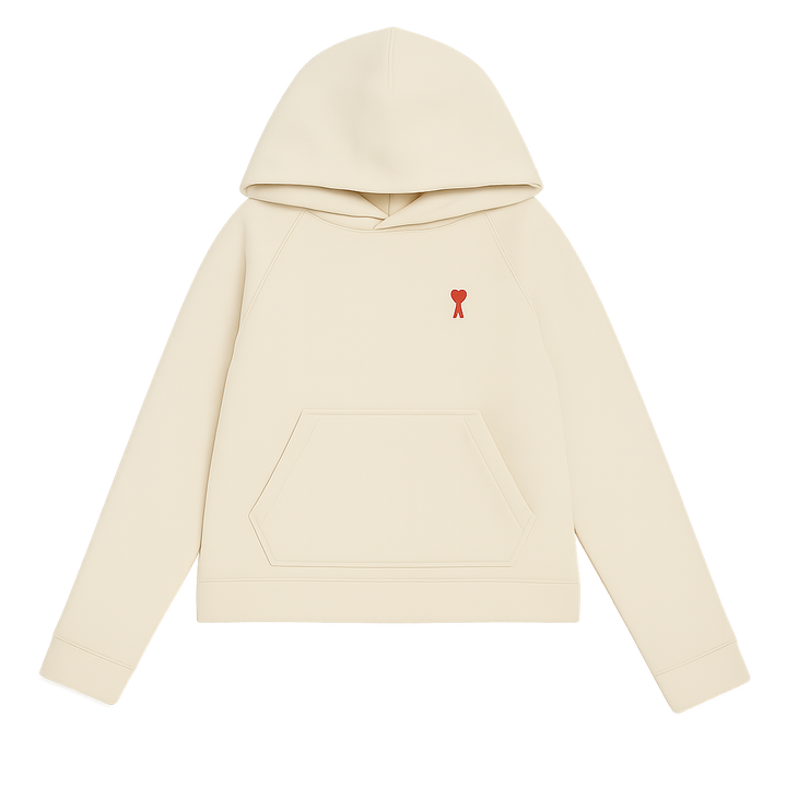Ami Paris Ami De Coeur Embroidered Logo Hoodie Off White/Red