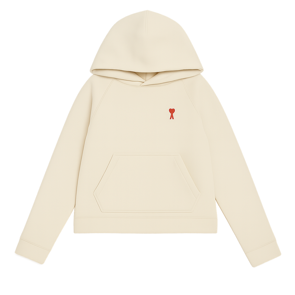 Ami Paris Ami De Coeur Embroidered Logo Hoodie Off White/Red