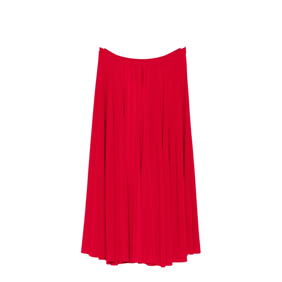 Red Flared Midi Skirt