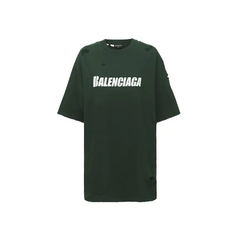 BALENCIAGA Distressed Logo Print Tee Dark Green