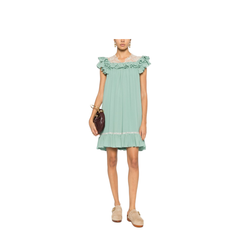 Shorts-sleeve mini dress in silk georgette & lace