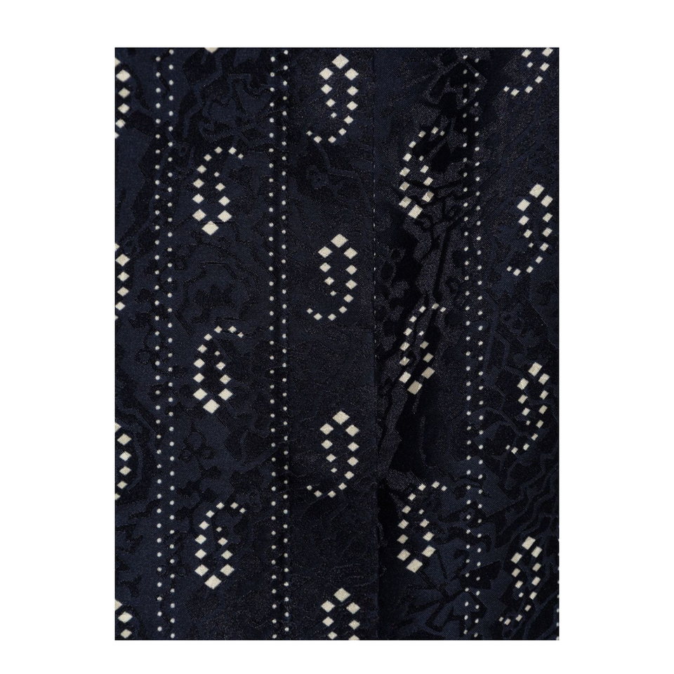 Navy Blue Paisley Print Button Fastening Mandarin Collar Long Sleeves