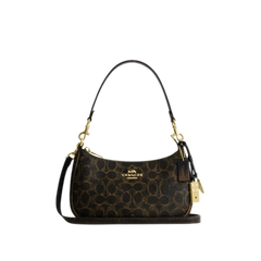 Coach Teri Shoulder Bag In Loved Signature Canvas With Charms Gold Brown
