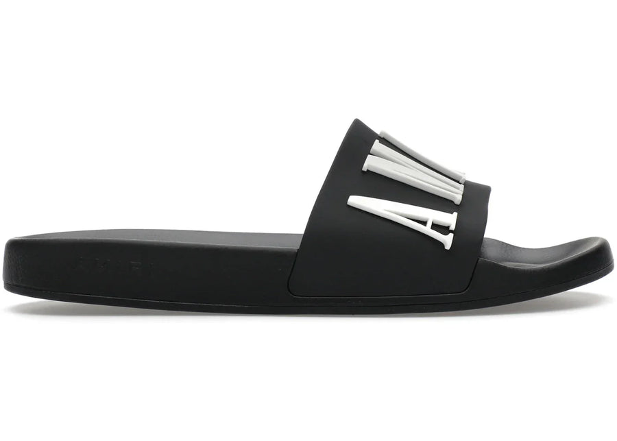 Amiri Pool Slide Debossed Logo Black Black White