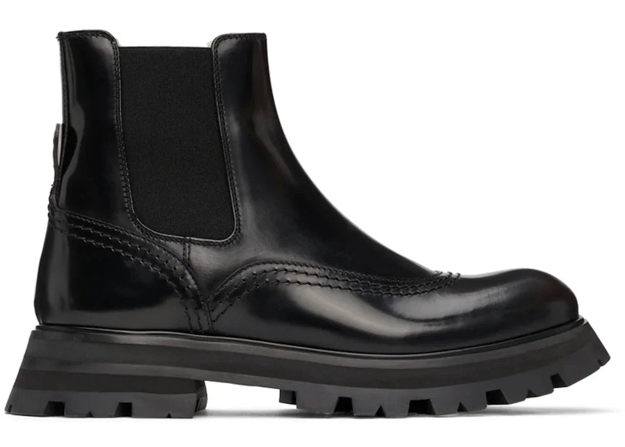 Alexander Mcqueen Leather Brogue Boot Black Natural (Women'S)